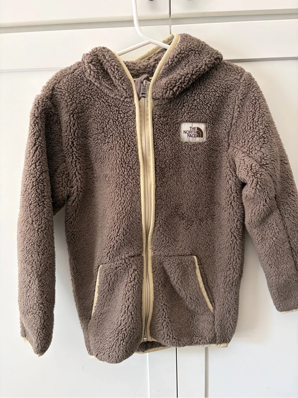 The North Face Brown Sherpa Zip Hooded Sweatshirt with Cream Trim